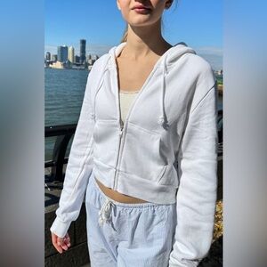 Brandy Melville White Crop Zip Up